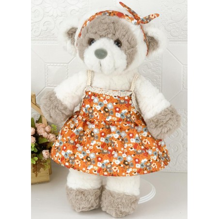 Oranges Blumenkleid und Stirnband für 40 cm Plüsch – Ref. Y150