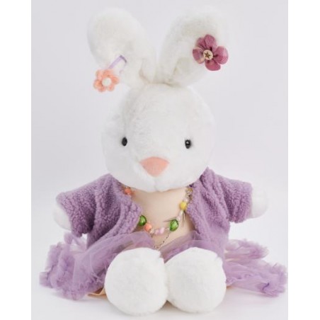 Lavendel-Outfit Kuscheltier – Satinkleid & Fleecejacke – Ref. Y130