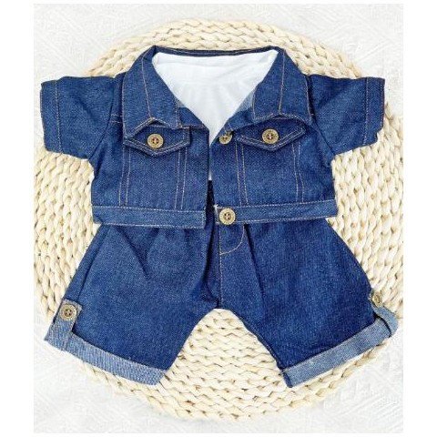 peluche habillée en veste en jean avec pantalon assorti - Mon Teddy Bear
