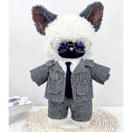 Kuscheltier im eleganten grauen Anzug mit weißem Hemd und schwarzer Krawatte - Mon Teddy Bear