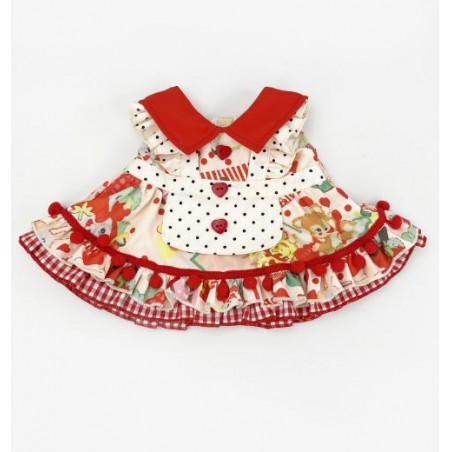 Robe peluche vintage rouge blanche fraise rétro – Réf Y098