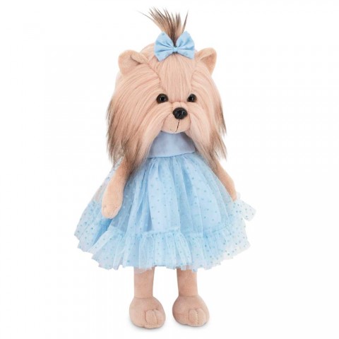 Peluche Lucky Doggy Mimi Blue Dream en robe bleue à pois avec nœud assorti – Réf. LD3/121