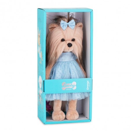 Lucky Doggy knuffelkleding 40 cm – Blauw jurkje met stippen en strik – Hemelsblauw Jurkje