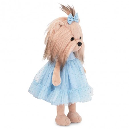 Lucky Doggy knuffelkleding 40 cm – Blauw jurkje met stippen en strik – Hemelsblauw Jurkje