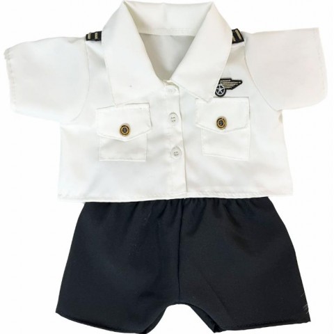 knuffel panda in pilotenoutfit met wit shirt en zwarte stropdas - Mon Teddy Bear