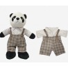 Striped Shirt + Gray Checkered Overalls Suit