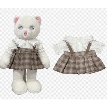 White shirt + grey plaid strapless skirt set
