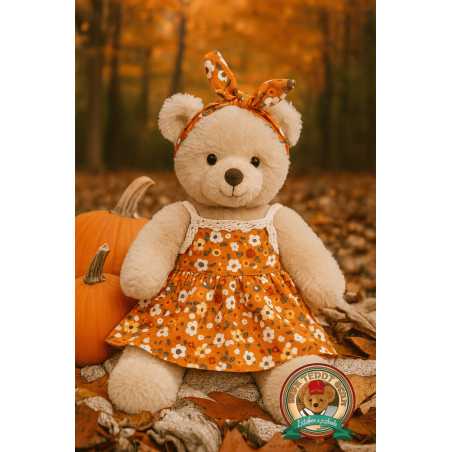 Orange floral dress and headband for 40 cm plush – Ref. Y150