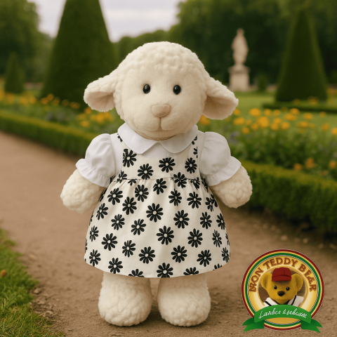 Black Daisy Dress for 40 cm plush – flat and worn view – plush not included