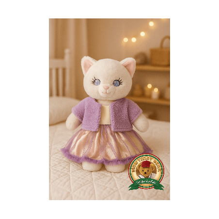 Lavendel-Outfit Kuscheltier – Satinkleid & Fleecejacke – Ref. Y130