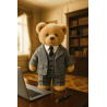 Kuscheltier im eleganten grauen Anzug mit weißem Hemd und schwarzer Krawatte - Mon Teddy Bear
