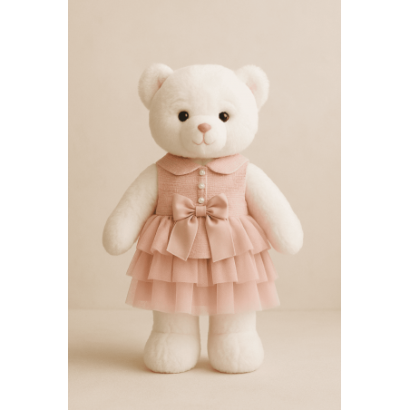 Roze prinsessenjurk met gelaagde tule en satijnen strik – kleding voor knuffel 38-45 cm – Ref. Y225