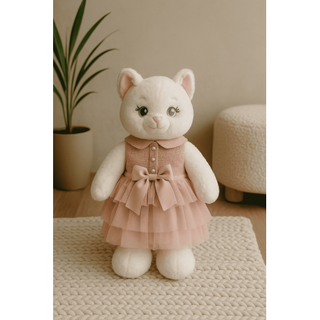 Robe de princesse rose en tulle à volants avec nœud satin – vêtement pour peluche 38-45 cm – réf. Y225