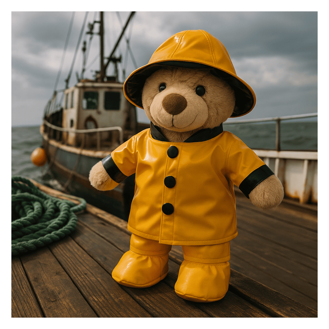Knuffel kleding Gele Regenjas 2944 – jas, hoed en laarsjes. Knuffel kleding Gele Regenjas 2944 – jas, hoed en laarsjes.