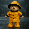Teddy bear wearing a yellow raincoat, hat and boots – rainwear outfit for 40 cm plush