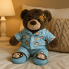 Peluche vêtue d’un pyjama bleu ciel avec motifs de singes et chaussons assortis – vêtement pour peluche 40 cm