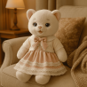 White plush toy dressed in pink lace dress and cream bolero with pink bow – 40 cm plush clothing