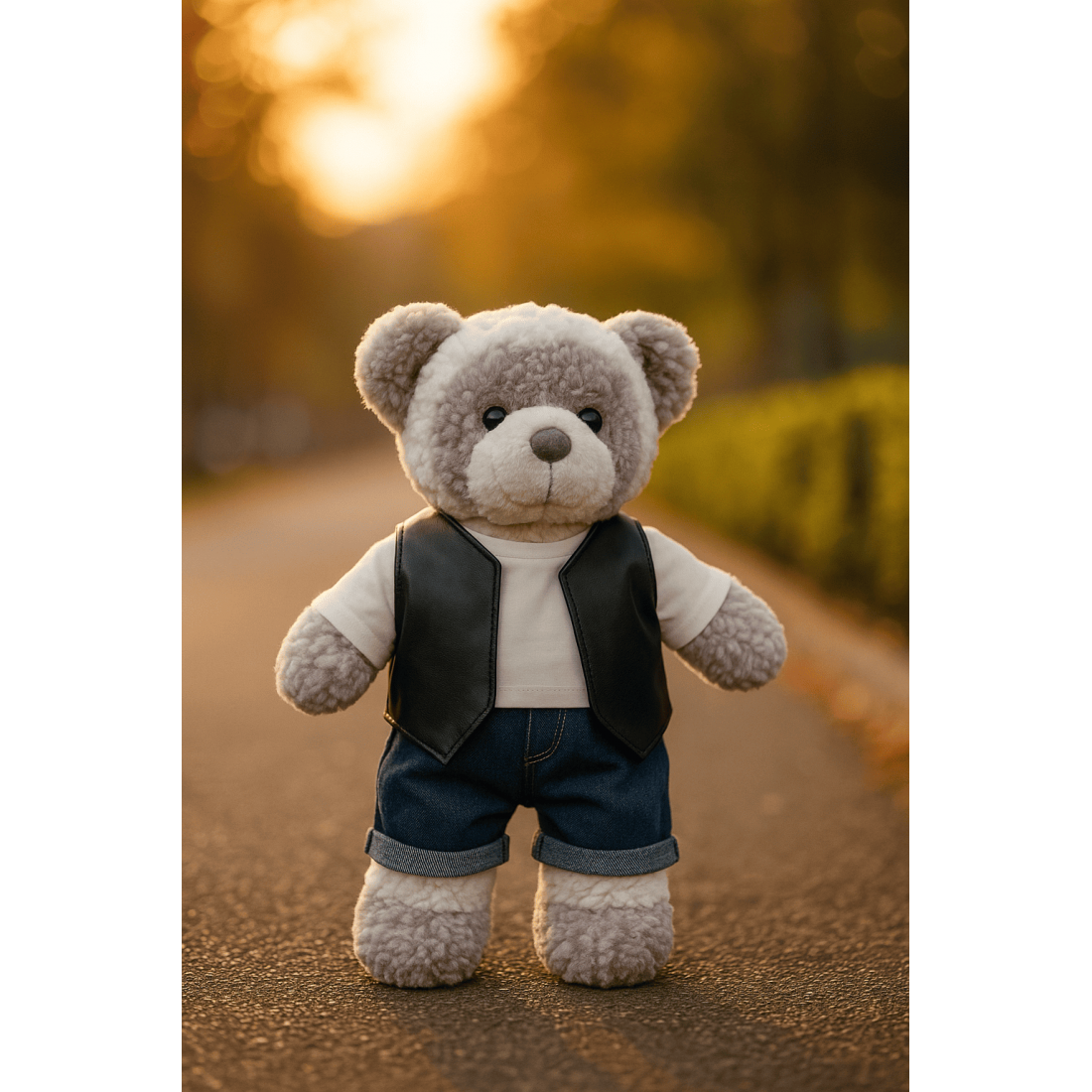 Knuffel met biker gilet en jeans, 40 cm Knuffel met biker gilet en jeans, 40 cm