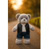 Peluche vêtue d’un ensemble biker gilet et jean, 40 cm