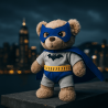 Superhero costume for teddy bear with blue cape and bat mask