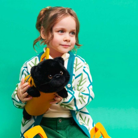 title: Milo the Black Cat plush in felt bag