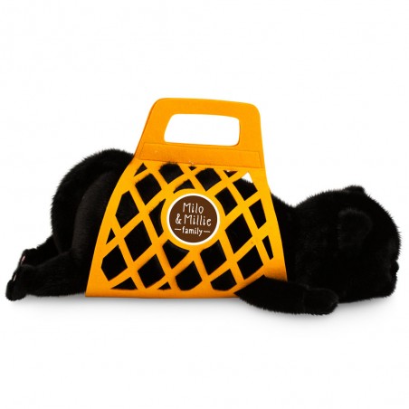 Peluche Milo le Chat Noir 56 cm avec sac feutre jaune