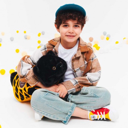 Milo the Black Cat 56 cm plush with yellow felt bag