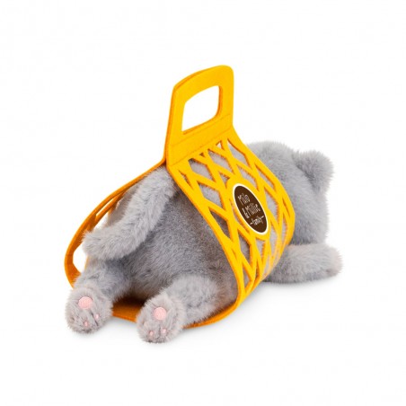 Milo le Chat Gris - Peluche avec Panier Feutre Jaune (35 cm)