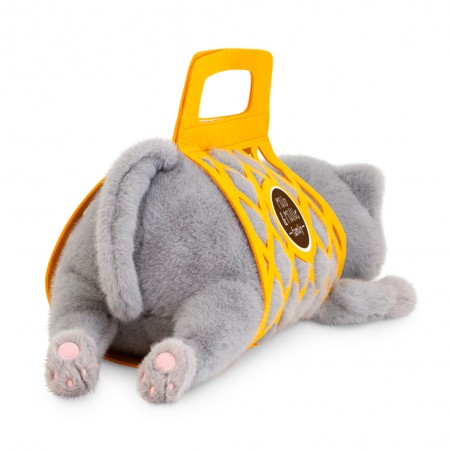 Milo le Chat Gris - Peluche avec Panier Feutre Jaune (35 cm)