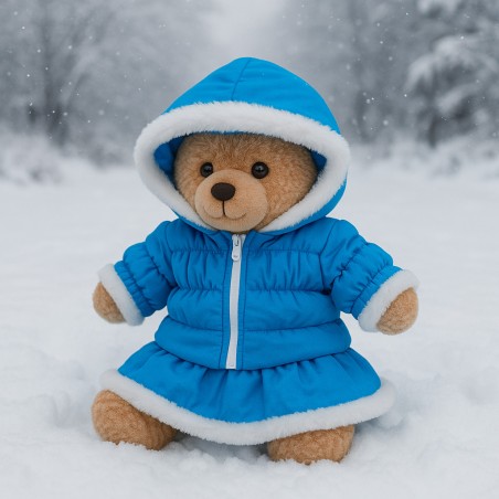 Tenue Hiver Bleu Clair pour Peluche 40 cm – Parka et Jupe avec Fourrure Blanche