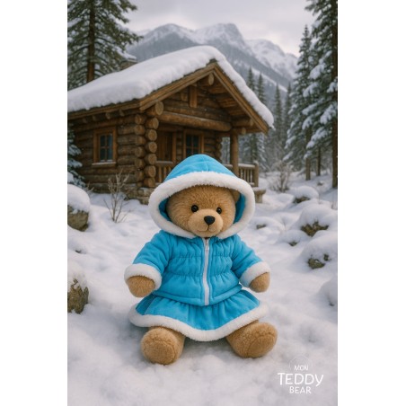 Hellblaue Parka und Rock mit Kunstfell – Für 40 cm Kuscheltiere