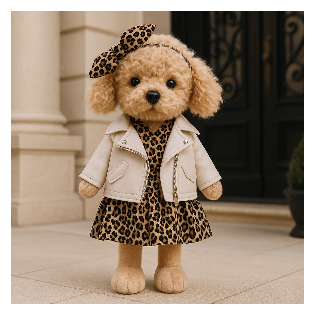 Ensemble Robe Léopard & Perfecto Blanc pour peluche Lucky Doggy – Look Rock Chic 40 cm Ensemble Robe Léopard & Perfecto Blanc pour peluche Lucky Doggy – Look Rock Chic 40 cm