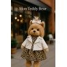 Ensemble Robe Léopard & Perfecto Blanc pour peluche Lucky Doggy – Look Rock Chic 40 cm