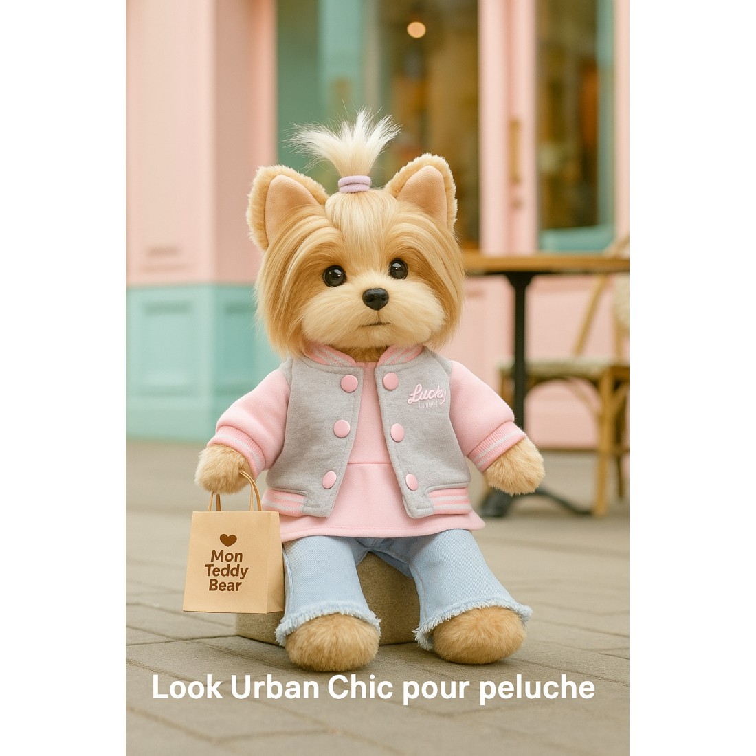Lucky Doggy L125 Sweet College – blouson teddy gris et rose" Lucky Doggy L125 Sweet College – blouson teddy gris et rose"