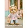 Look Urban Chic pour peluche, Blouson teddy et jean flare, Tenue 3 pièces tendance, Ensemble rose et denim