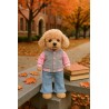 Look Urban Chic pour peluche, Blouson teddy et jean flare, Tenue 3 pièces tendance, Ensemble rose et denim