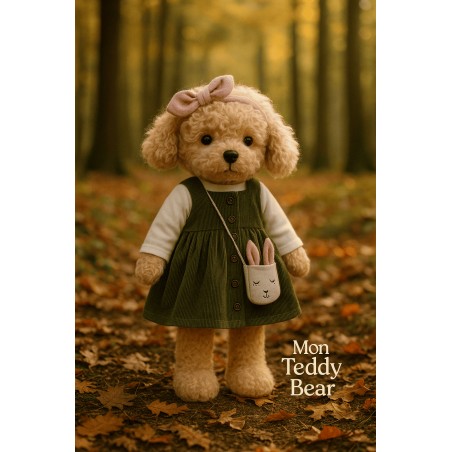 Lucky Doggy knuffelkleding groen jurkje en konijnentas – Paris Travel 40 cm