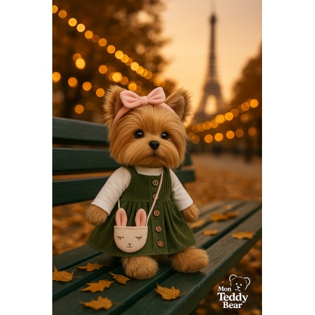 Lucky Doggy knuffelkleding groen jurkje en konijnentas – Paris Travel 40 cm