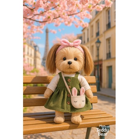 Lucky Doggy knuffelkleding groen jurkje en konijnentas – Paris Travel 40 cm