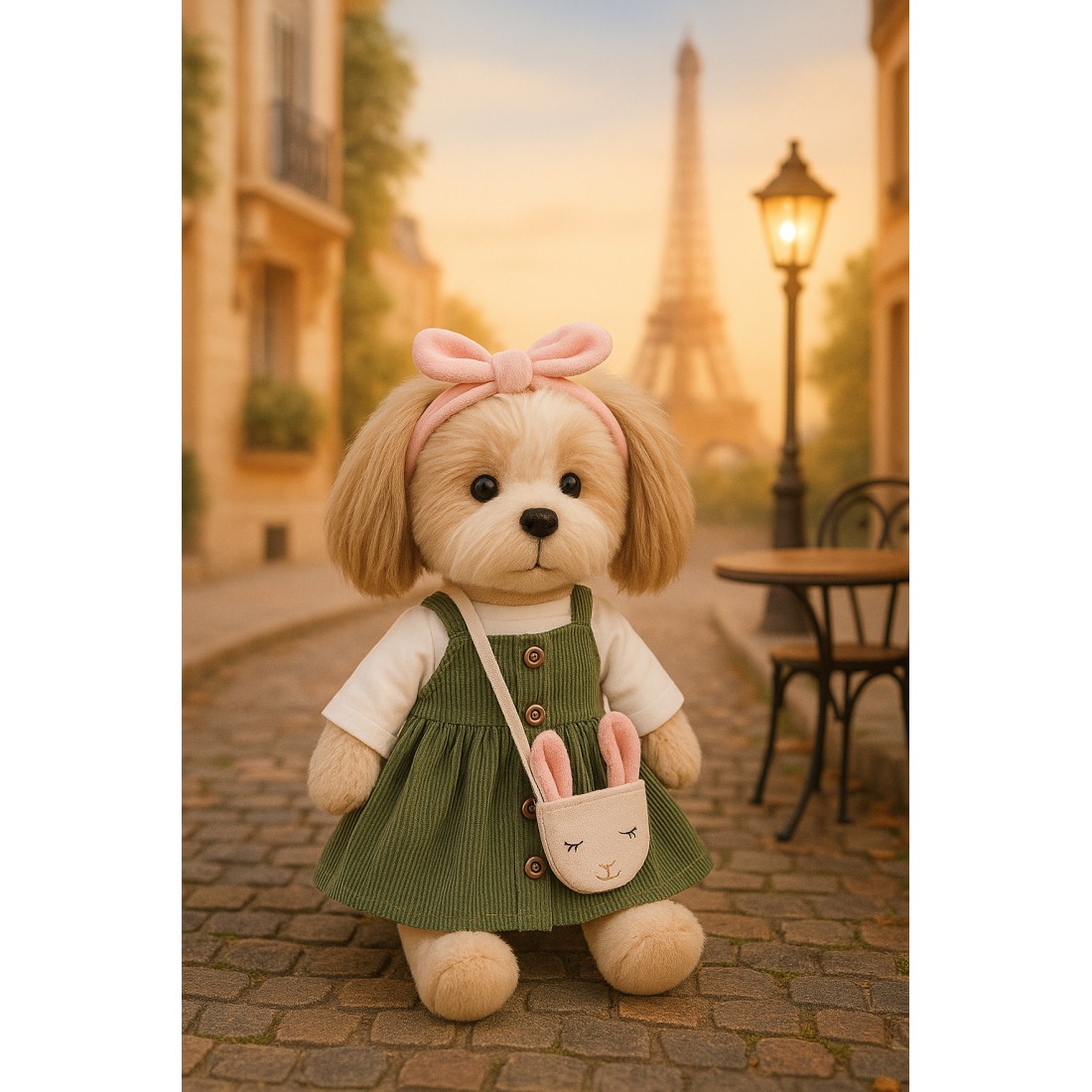 Lucky Doggy plush outfit green dress and bunny bag – Paris Travel 40 cm Lucky Doggy plush outfit green dress and bunny bag – Paris Travel 40 cm