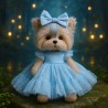 Lucky Doggy – Ensemble L121 : robe bleue en tulle à pois et nœud assorti Lucky Doggy – Ensemble L121 : robe bleue en tulle à pois et nœud assorti