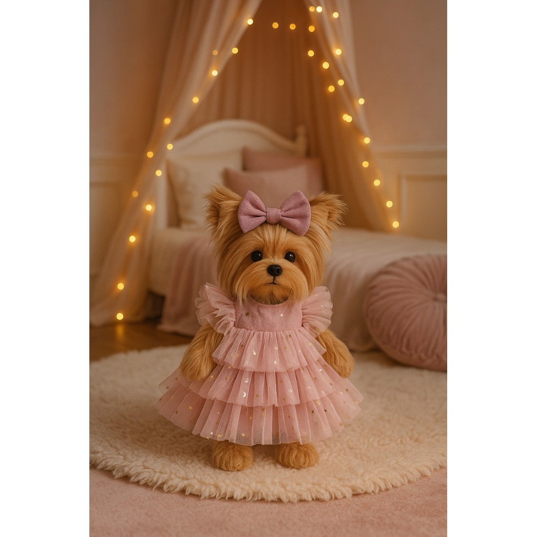 Lucky Doggy L120 – robe rose en tulle à volants et nœud assorti Lucky Doggy L120 – robe rose en tulle à volants et nœud assorti