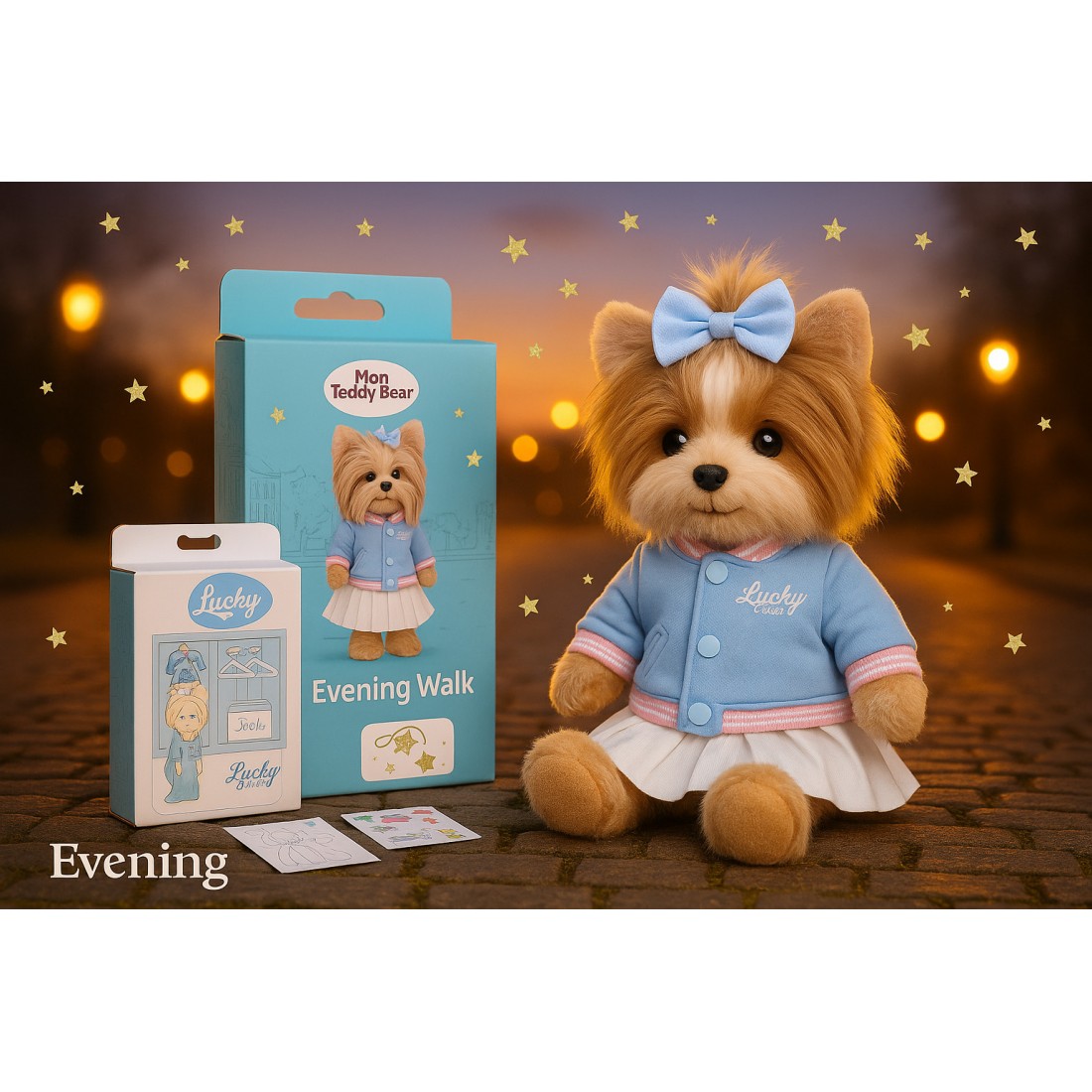Lucky Doggy L119 – pastel blue and pink teddy jacket with white pleated dress Lucky Doggy L119 – pastel blue and pink teddy jacket with white pleated dress