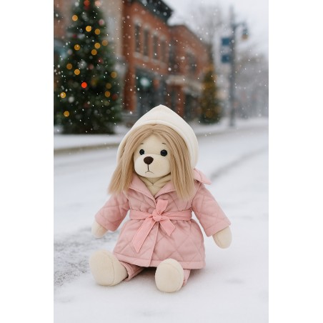 Lucky Doggy knuffel met roze jas en crème hoodie
