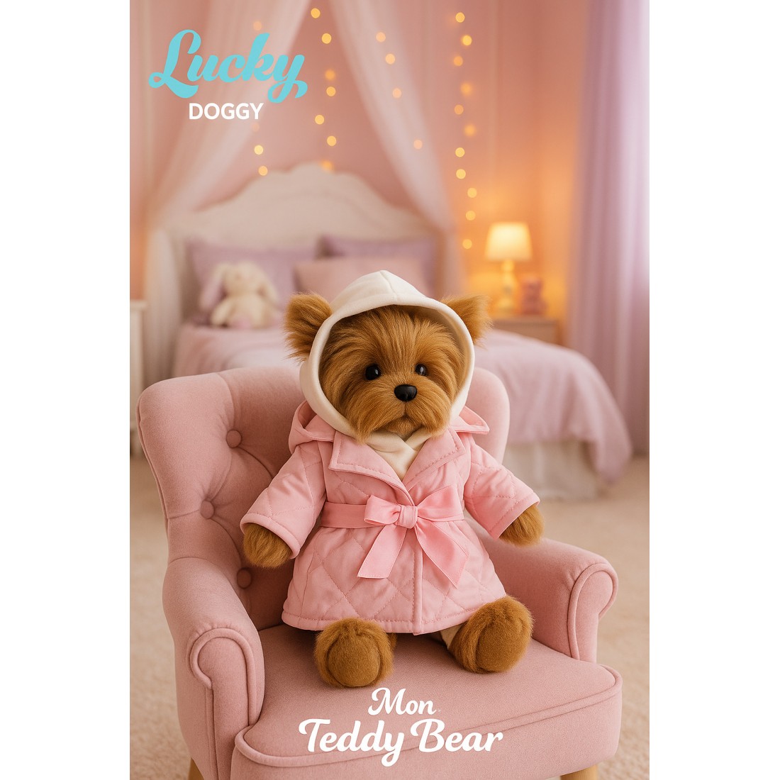 Lucky Doggy manteau rose ceinturé Lavender Evening L116 pour peluche Lucky Doggy manteau rose ceinturé Lavender Evening L116 pour peluche
