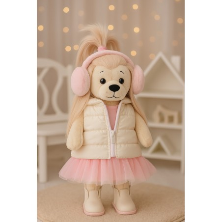 Lucky Doggy L104 Daunenjacke Elfenbein und rosa Tüllkleid für Plüschfigur