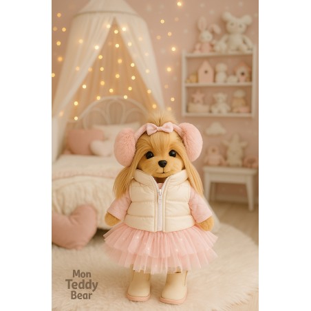 Lucky Doggy knuffeloutfit – Roze Droom – witte jas en roze jurk