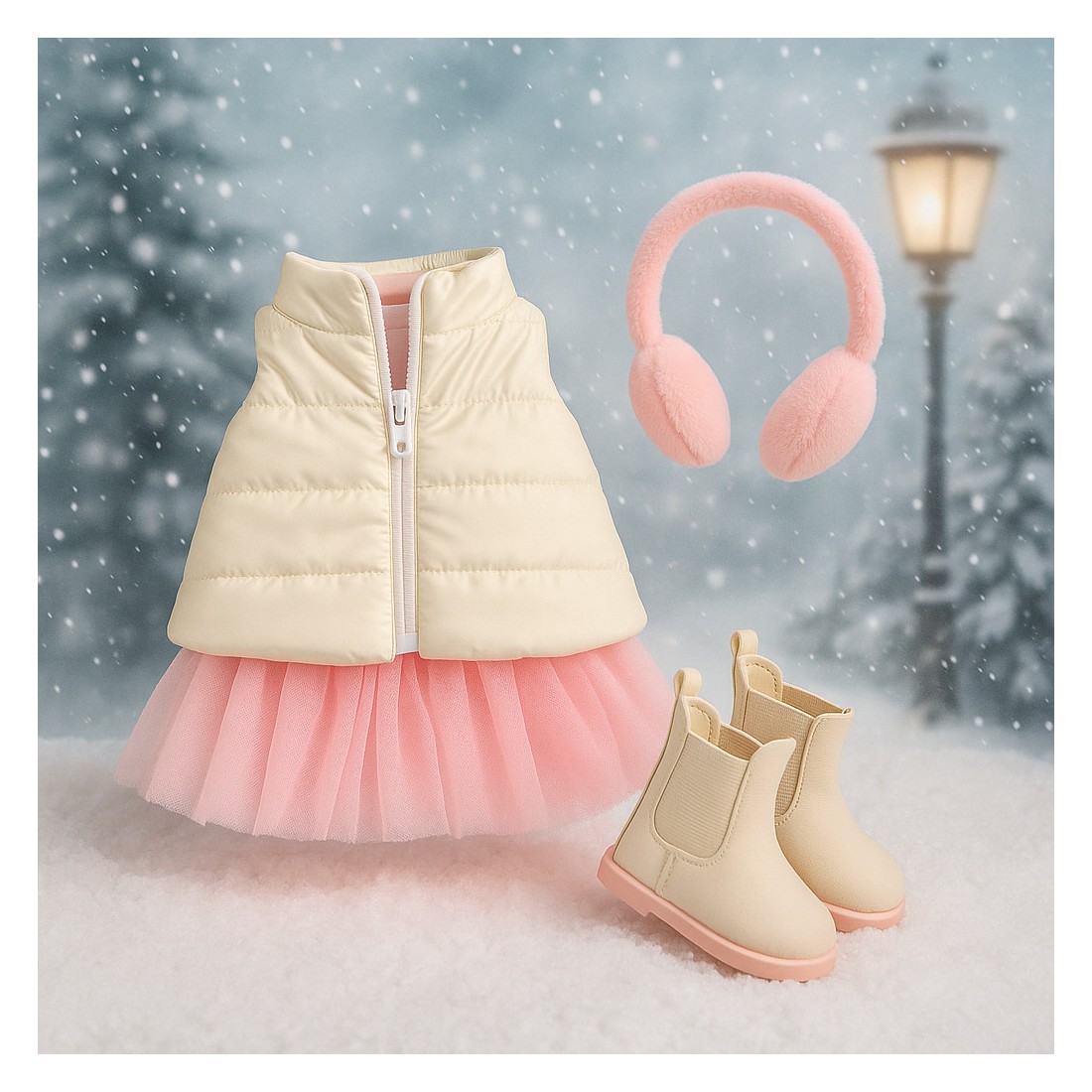 Lucky Doggy L104 ensemble doudoune ivoire et robe tutu rose pour peluche Lucky Doggy L104 ensemble doudoune ivoire et robe tutu rose pour peluche