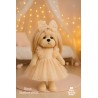 Lucky Doggy knuffelkleding 40 cm – Starlight jurkje in nude roze met gouden glitters + bijpassende strik