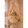 Lucky Doggy knuffelkleding 40 cm – Starlight jurkje in nude roze met gouden glitters + bijpassende strik